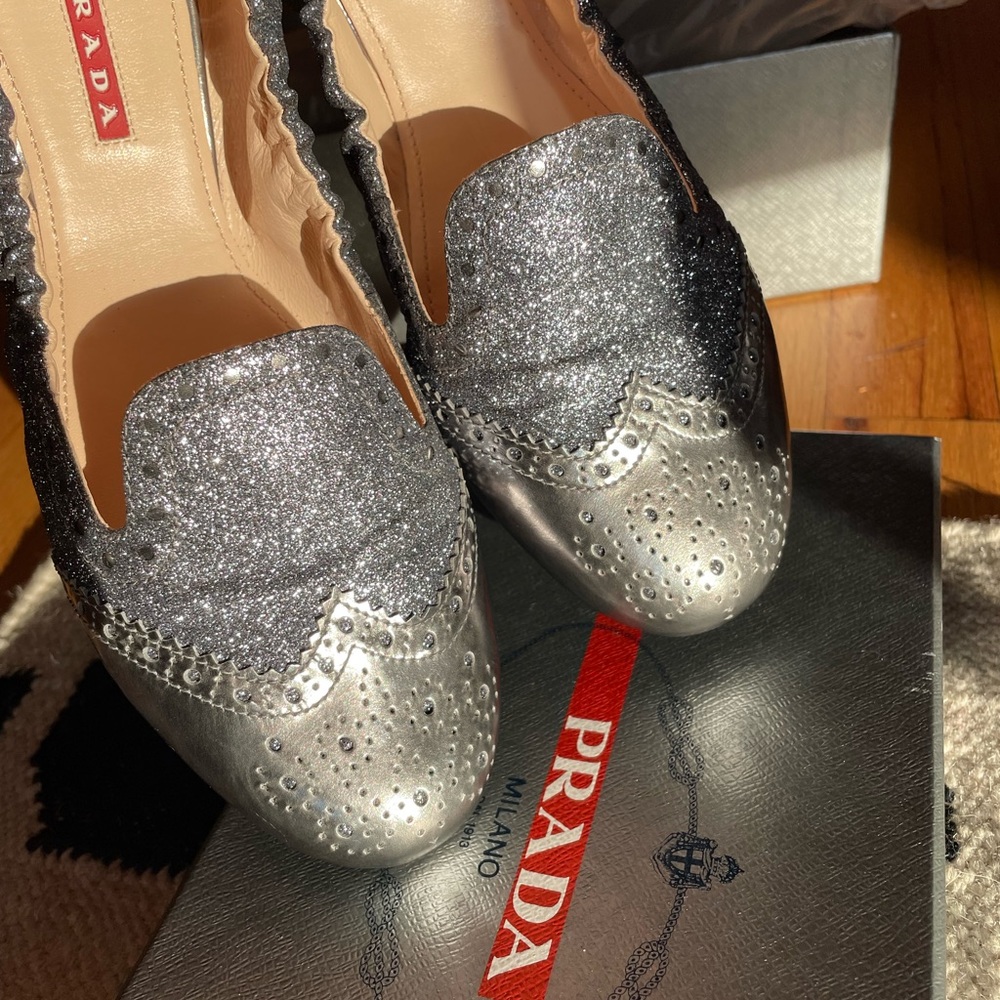 Prada Ballerina Flats Silvery Blue